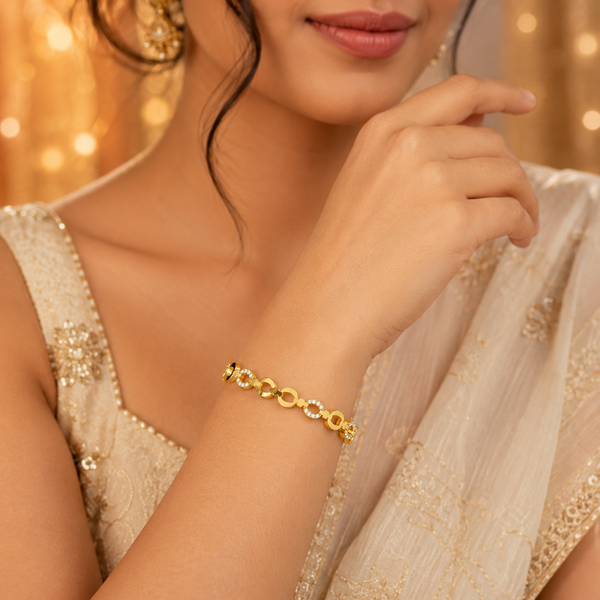 Gold Eternity Diamond Set Oval Kada for Women | All Around Stone Stainless Steel Ladies Bangle | Full Coverage Festive Jewellery