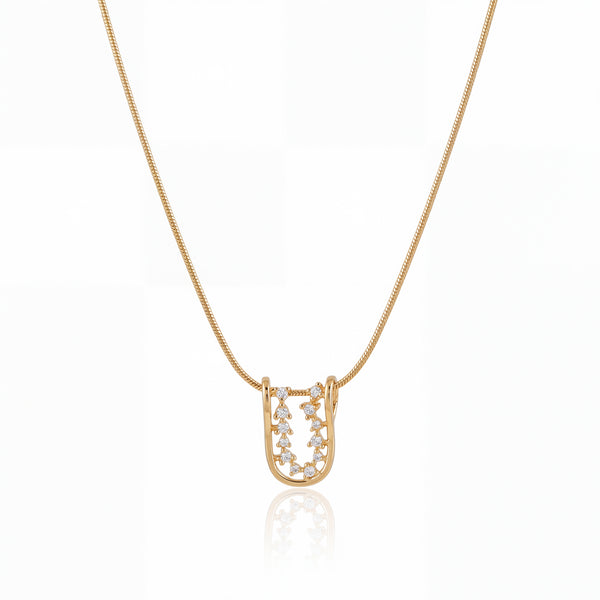 Gold Rectangular Leaf Vine CZ Pendant Chain Anti-Tarnish Necklace