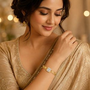 Gold Channel Set Baguette Diamond Oval Kada for Women | Rectangular Stone Row Stainless Steel Ladies Bangle | Premium Design Jewellery