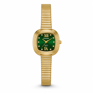 Watches Gold-Tone Cushion Shape Green Dial Crystal Hour Markers Bracelet Watch for Women