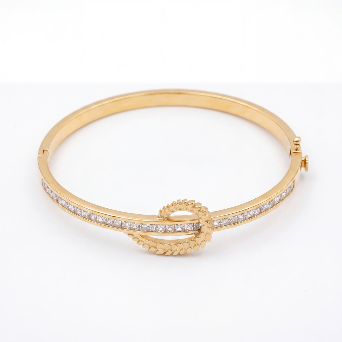 Twisted Infinity Rope Pave CZ Baby Kada Bangle | Gold Plated Braided Statement Bracelet for Women