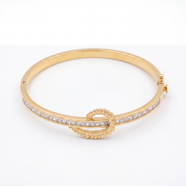Twisted Infinity Rope Pave CZ Baby Kada Bangle | Gold Plated Braided Statement Bracelet for Women
