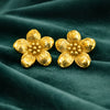 Anti-Tarnish Gold Plated Flower Stud Earrings by House of Viya on green fabric background