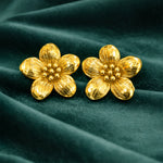 Anti-Tarnish Gold Plated Flower Stud Earrings - Stainless Steel