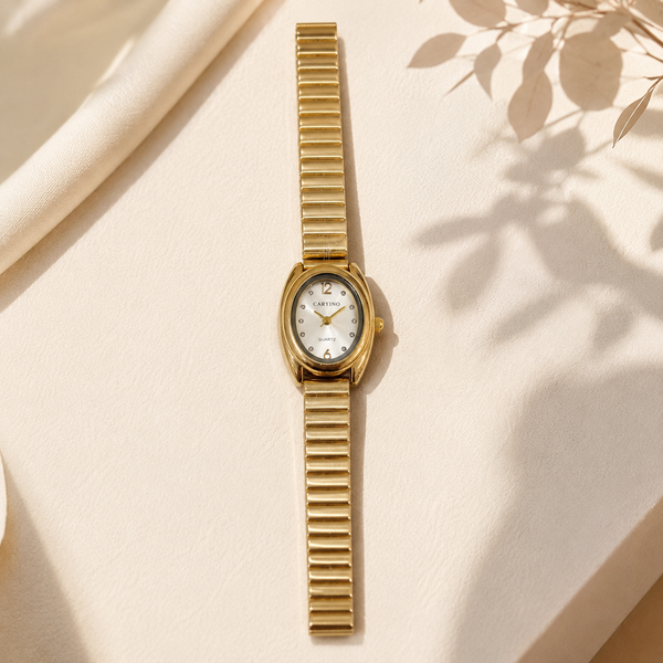 Watches Gold-Tone Oval Dial Classic Stretch Bracelet Watch for Women