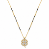 KZ Gold Plated 4 Leaf Clover CZ Mangalsutra for Women Black Bead Chain with White Stone Pendant FS