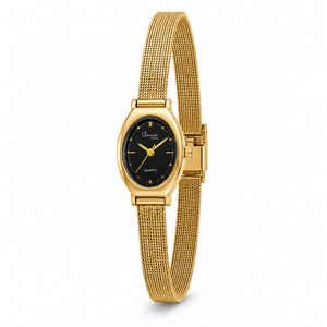 Watches Gold-Tone Barrel Black Dial Mesh Bracelet Watch for Women
