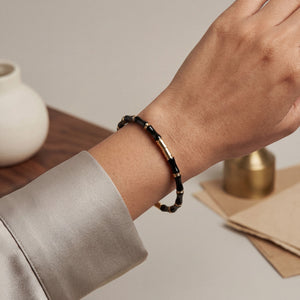 Black & Gold Bamboo Anti-Tarnish Beaded Kada Bracelet for Women