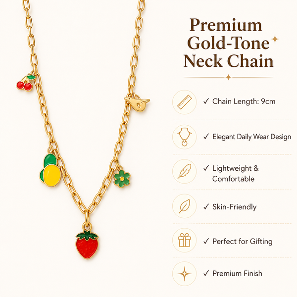 Anti tranish Gold plated 160 No. Chain Link with strawberry hanging chain for adults - 1 Pc