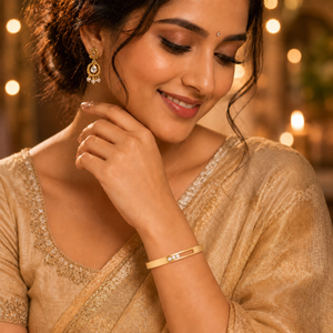 Gold Flat Band Plain Hinged Oval Kada for Women | Smooth Flat Profile Stainless Steel Ladies Bangle | Minimalist Daily Wear Jewellery