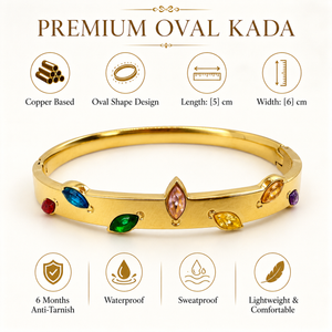 Real Marquise Navette Multicolor Stone Gold Oval Kada for Women | Mixed Cut Gemstone Stainless Steel Ladies Bangle | Colorful Festive Jewellery