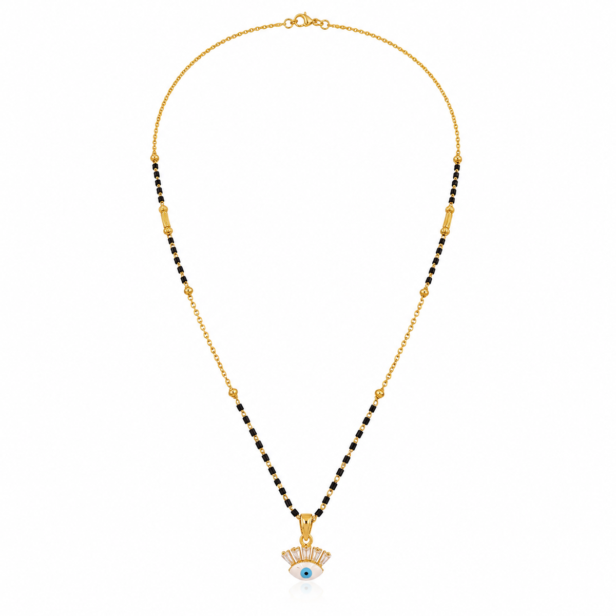 KZ Gold Plated Evil Eye CZ Mangalsutra for Women Black Bead Chain Lucky Charm Pendant FS