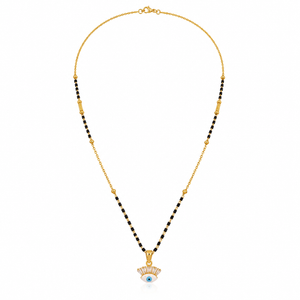 KZ Gold Plated Evil Eye CZ Mangalsutra for Women Black Bead Chain Lucky Charm Pendant FS