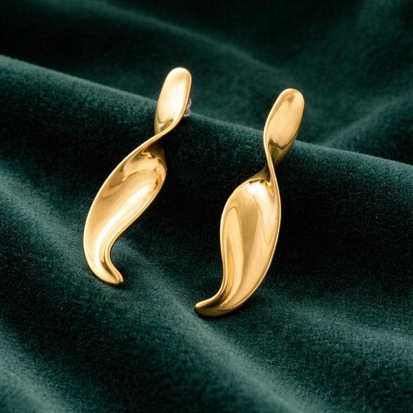 Anti-Tarnish Gold Plated Spiral Earrings by House of Viya on green fabric background