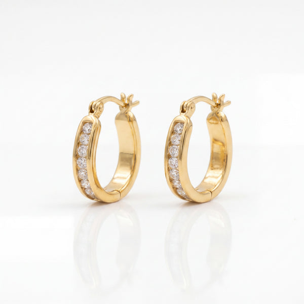 Gold Plated Medium CZ Pave Click Top Hoop Earrings