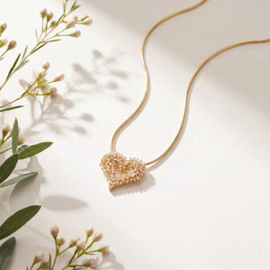 Gold Pave CZ Heart Pendant Chain Anti-Tarnish Love Necklace