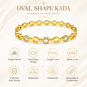Gold Crescent Moon Diamond Oval Kada for Women | Curved Stone Stainless Steel Ladies Bangle | Celestial Festive Jewellery