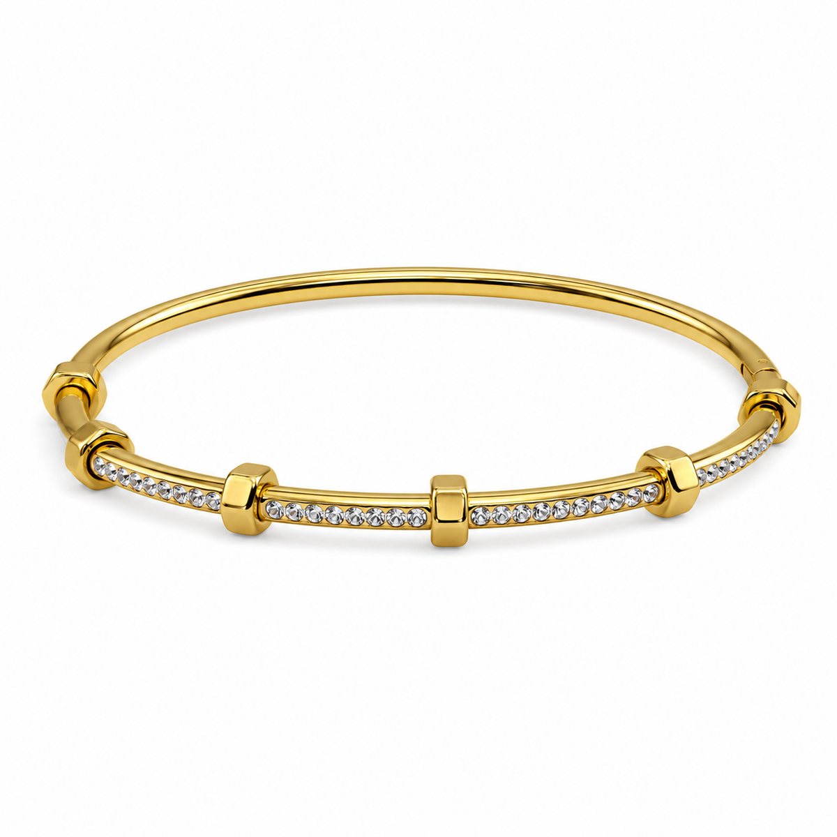 Gold Princess Cut Diamond Panel Oval Kada for Women | Square Stone Stainless Steel Ladies Bangle | Geometric Festive Jewellery