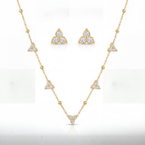 Anti tranish Gold plated 150 No. Minimal white traingle pendant Chain with Studd white traingle earring for adults - 1 Pc