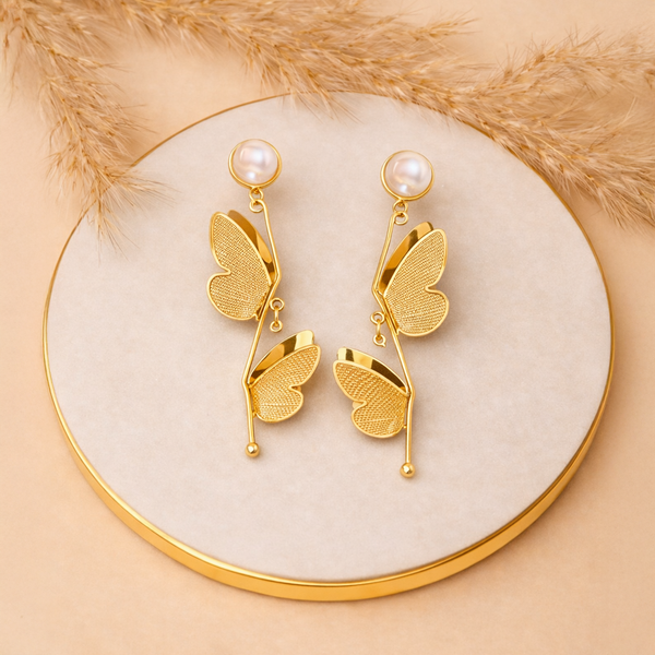 Anti-Tarnish Gold Plated Hanging Half Butterfly Earrings - 1 Pair