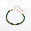Gold Plated Continuous Oval Green Stone Tennis Bracelet with Adjustable Chain and Lobster Clasp