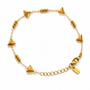 Gold Plated Pyramid Spike Bead Station Delicate Chain Bracelet with Lobster Clasp