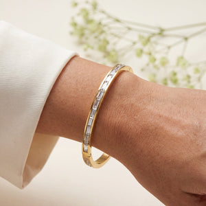 Channel Set CZ Slim Baby Kada Bangle | Gold Plated Eternity Stackable Bracelet for Women