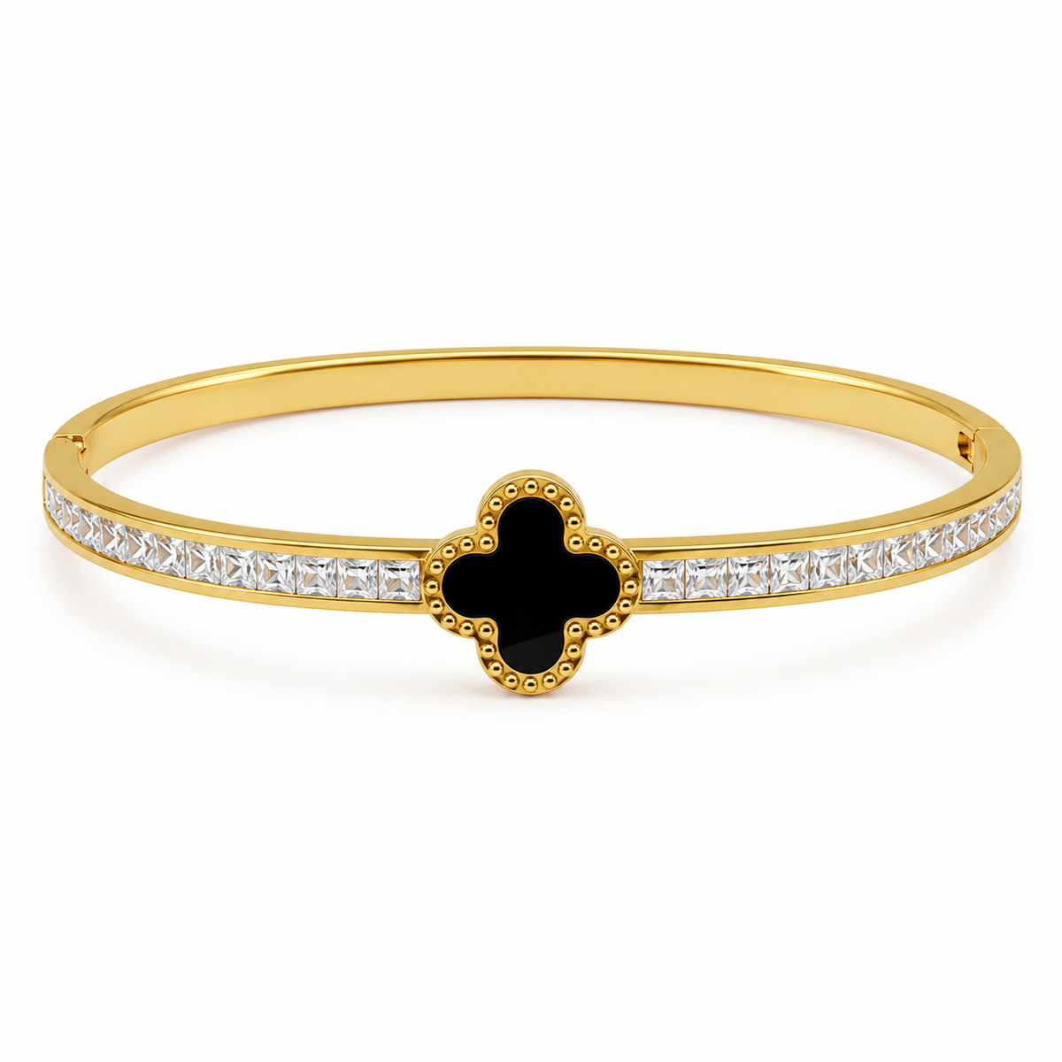 Gold Floral Cluster Diamond Oval Kada for Women | Petal Stone Stainless Steel Ladies Bangle | Flower Design Festive Jewellery