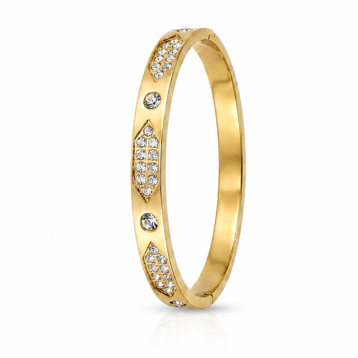 Bezel CZ Textured Plaque Baby Kada Bangle | Gold Plated Stationed Stackable Bracelet for Women