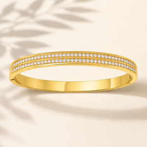 Gold Crescent Diamond Oval Kada for Women | Curved Arc Stone Stainless Steel Ladies Bangle | Celestial Design Jewellery