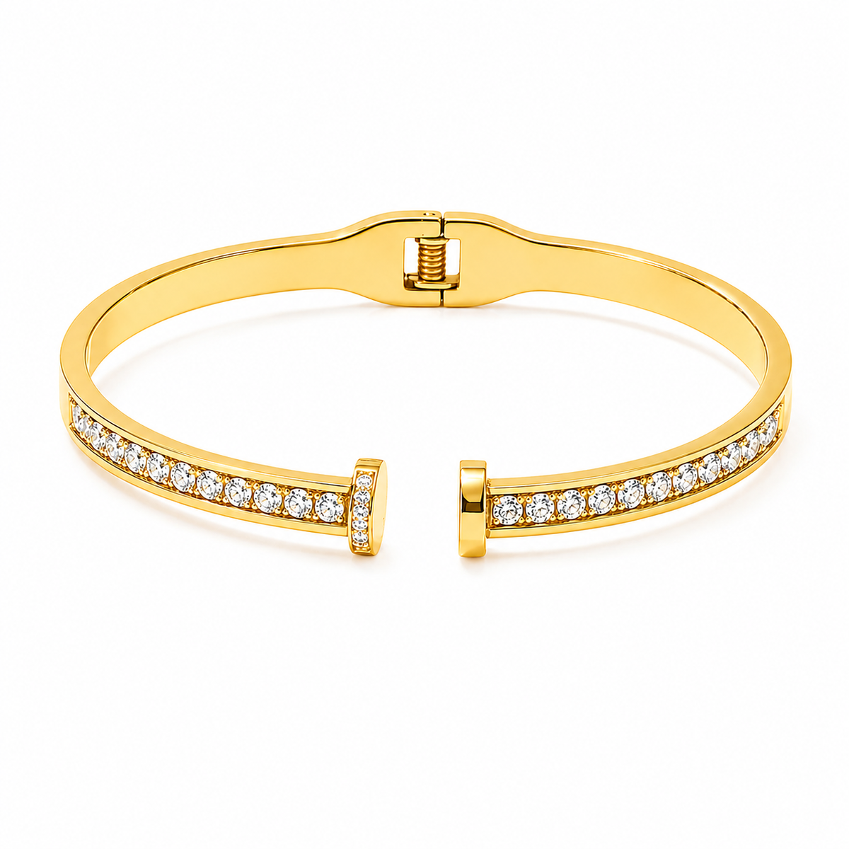 Open Dual Band Nail Design Baby Kada Bangle | Gold Plated Pave CZ Screw Head Cuff for Women