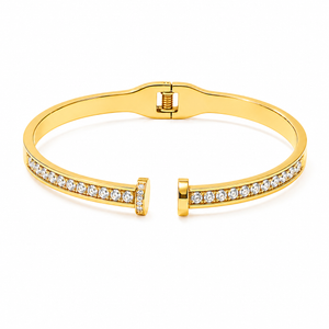 Open Dual Band Nail Design Baby Kada Bangle | Gold Plated Pave CZ Screw Head Cuff for Women