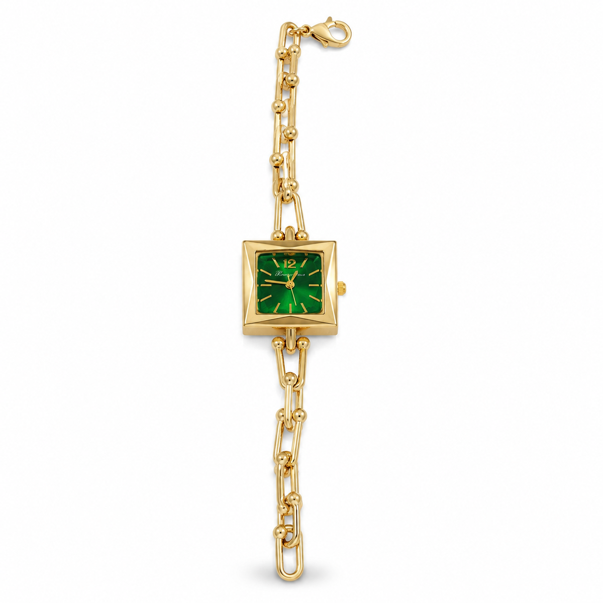 Watches Gold-Tone Square Green Dial Chain Link Bracelet Watch for Women