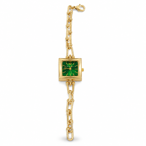Watches Gold-Tone Square Green Dial Chain Link Bracelet Watch for Women