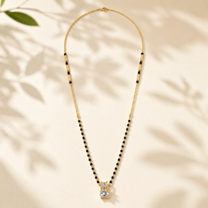 KZ Gold Plated Square CZ Solitaire Mangalsutra for Women Black Bead Chain Stacked Stone Pendant FS