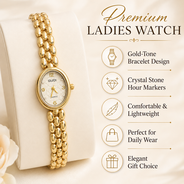 Watches Gold-Tone Oval Dial Double Chain Bracelet Watch for Women