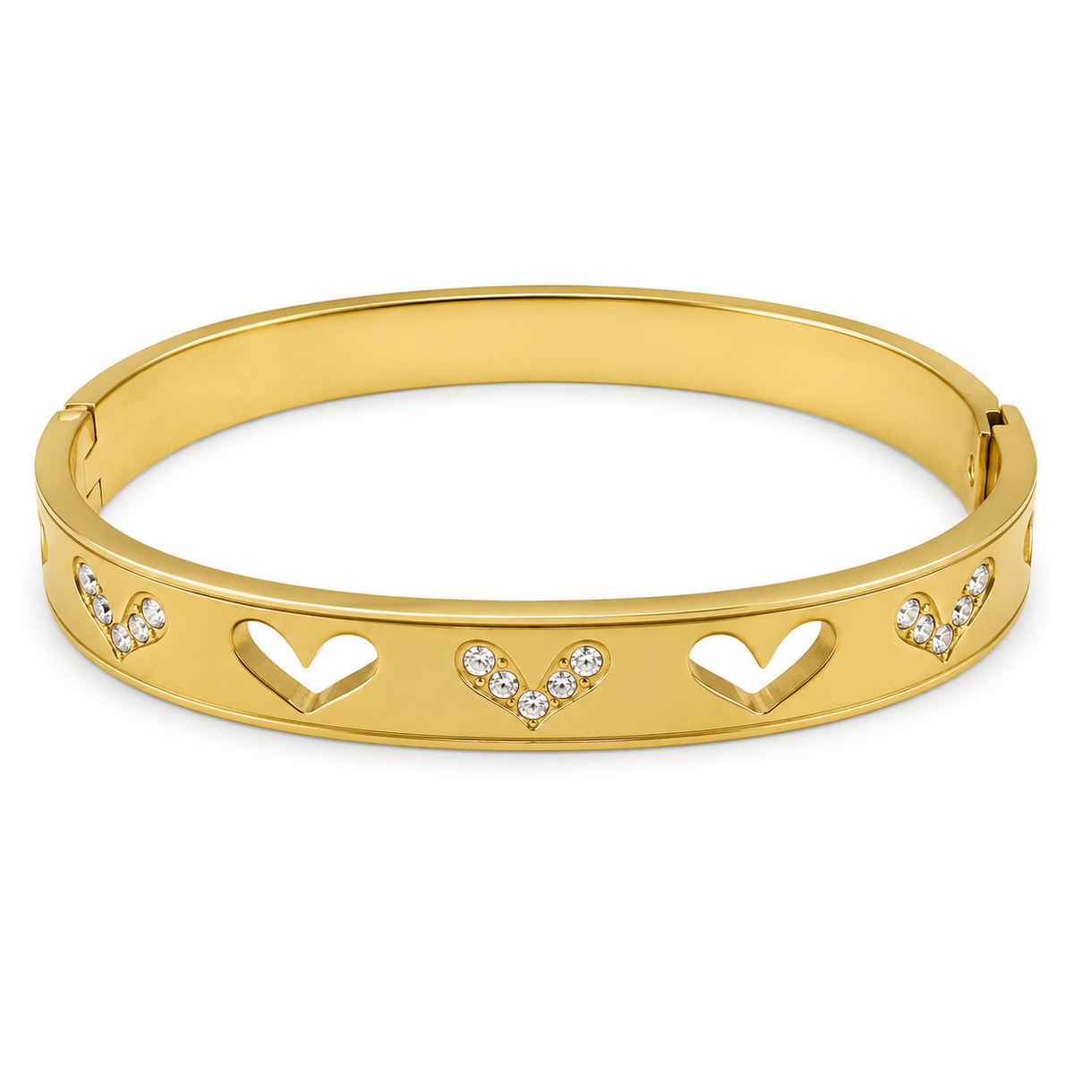 Gold Plain Oval Cuff Star Diamond Motif Kada for Women | Cross Pattern Stone Stainless Steel Ladies Bangle | Minimal Festive Jewellery