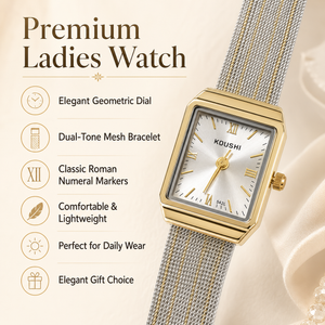 Watches Two-Tone Rectangular Dial Roman Numeral Mesh Bracelet Watch for Women