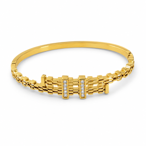 Gold Tension Set Diamond Oval Kada for Women | Floating Solitaire Stainless Steel Ladies Bangle | Minimalist Design Jewellery