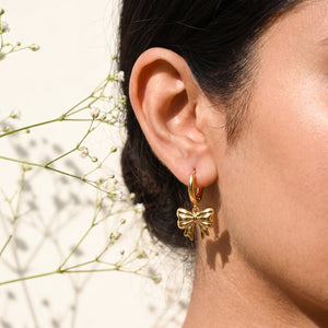 18K Gold Plated Bow Charm Hoop Earrings
