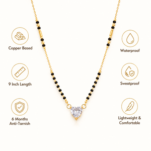 KZ Gold Plated Pink Heart Solitaire CZ Mangalsutra for Women Black Bead Chain Love Pendant FS