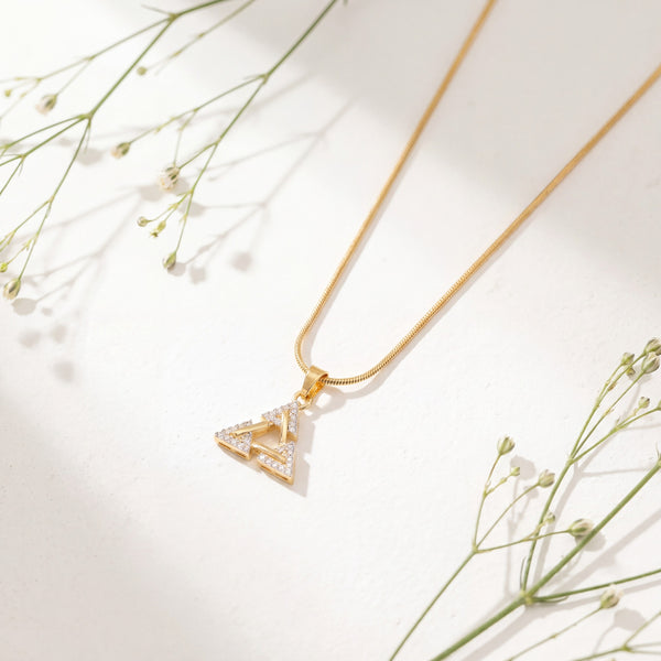 Gold Triangle CZ Pendant Chain Anti-Tarnish Necklace