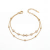 Gold Plated White Stone Bezel and Star Charm Dual Strand Beaded Chain Bracelet with Lobster Clasp