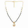 KZ Gold Plated Pear Halo CZ Mangalsutra for Women Black Bead Chain Teardrop Solitaire Pendant FS