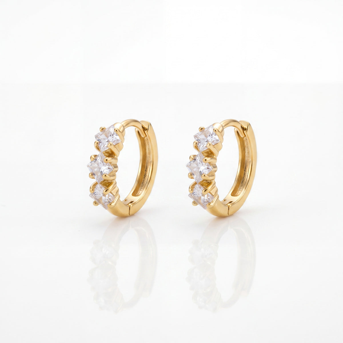 Gold Plated CZ Cluster Huggie Hoop Earrings