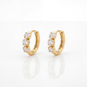 Gold Plated CZ Cluster Huggie Hoop Earrings