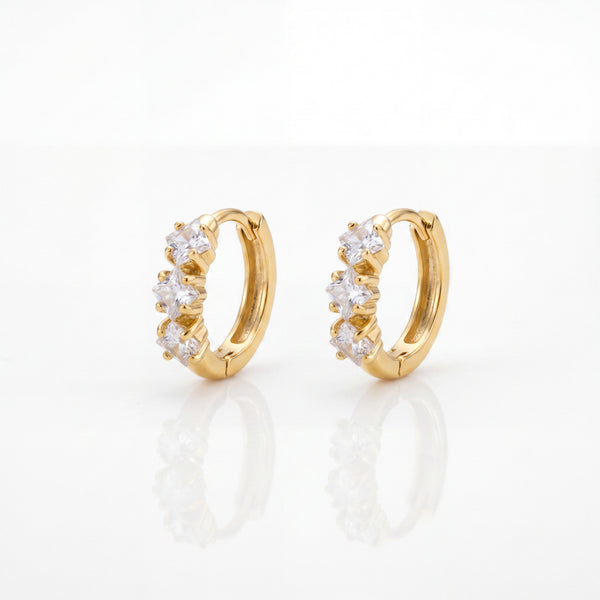 Gold Plated CZ Cluster Huggie Hoop Earrings