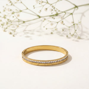 Pave CZ Bezel Accent Eternity Baby Kada Bangle | Gold Plated Slim Stackable Bracelet for Women