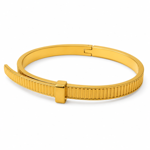 Gold Slim Bar Set Diamond Oval Kada for Women | Horizontal Bar Stone Quick Stainless Steel Ladies Bangle | Contemporary Festive Jewellery