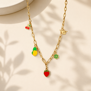 Anti tranish Gold plated 160 No. Chain Link with strawberry hanging chain for adults - 1 Pc